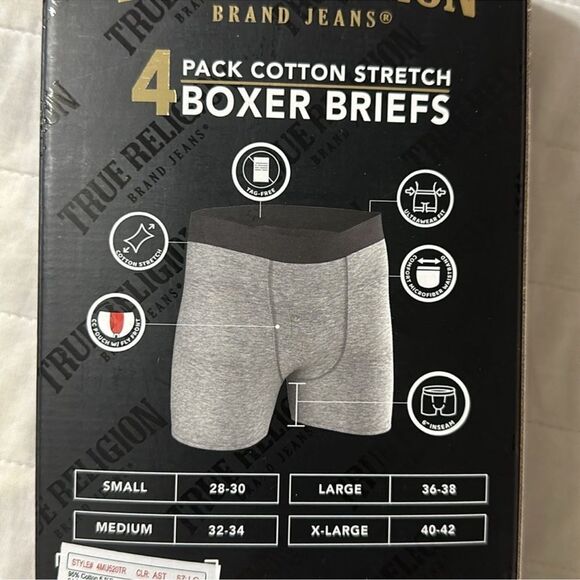 True Religion M-L 4 pack Cotton Stretch Boxer Briefs - Picture 4 of 6